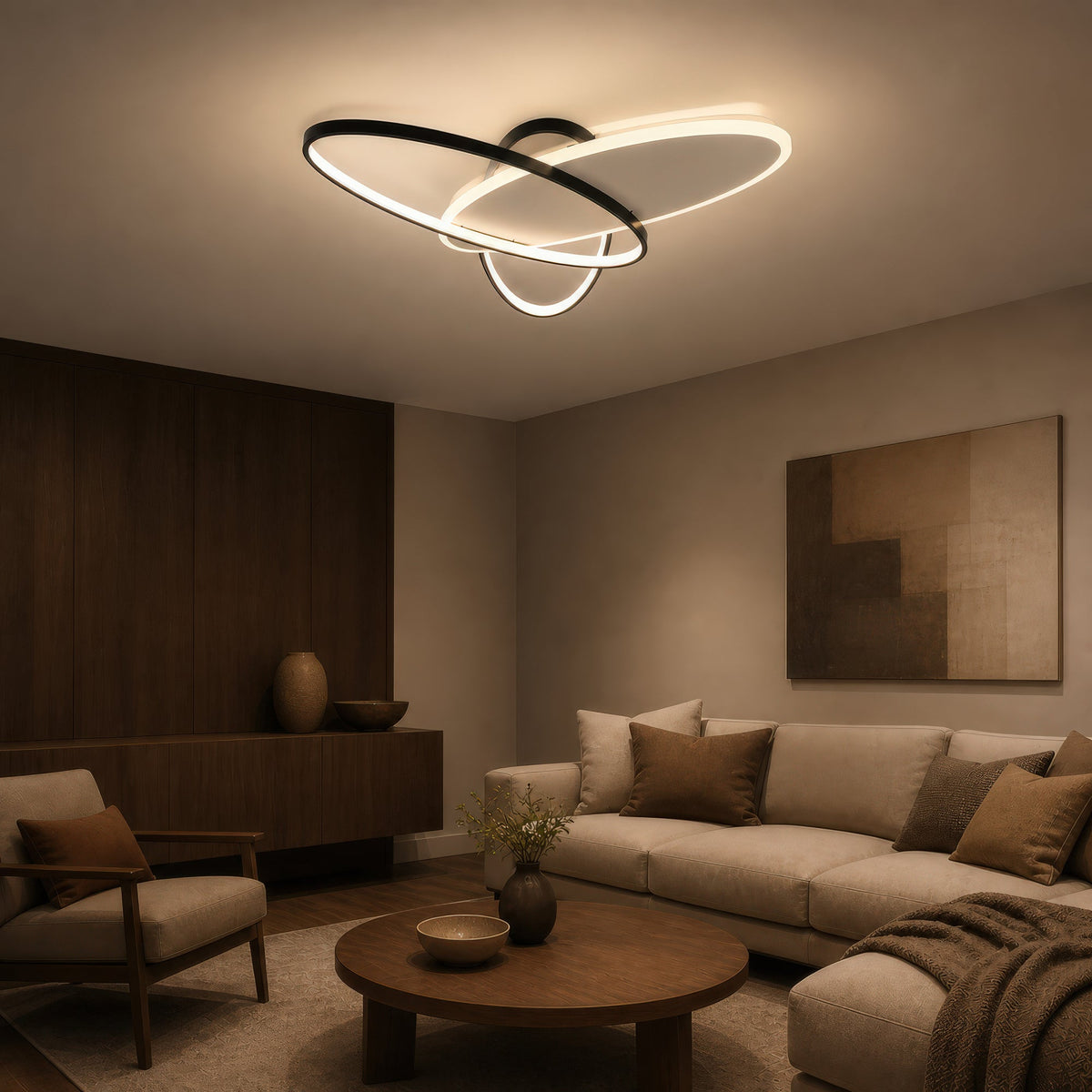 LED luster s diaľkovým ovládačom LIGURIA 77W, 3 ovály, studené/teplé/neuterálne svetlo, stmívateľný, čierny biela, imaginea 6