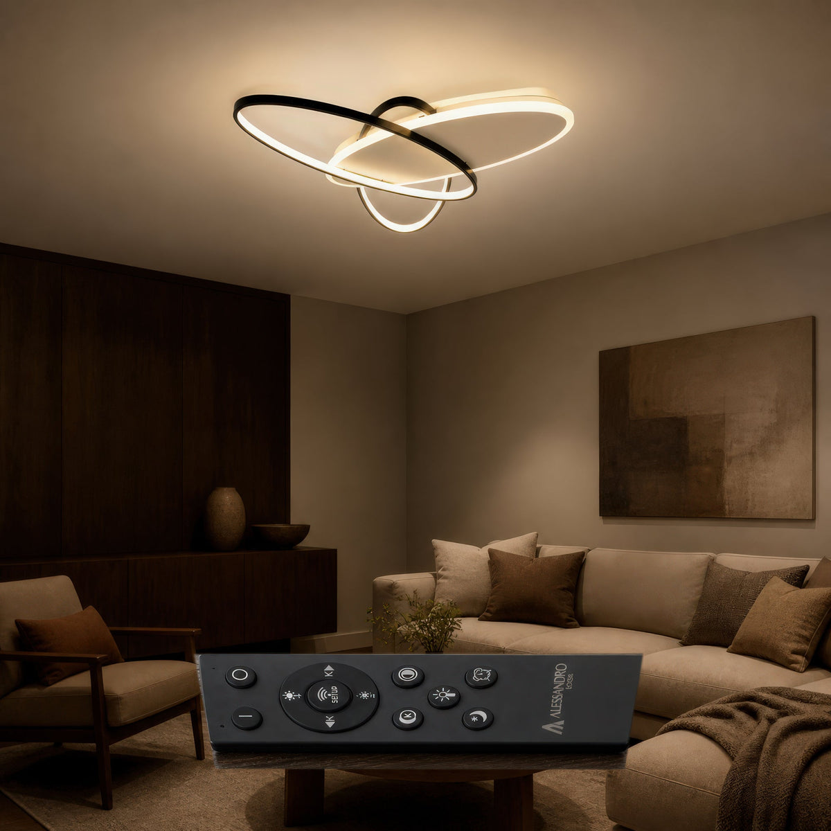 LED luster s diaľkovým ovládačom LIGURIA 77W, 3 ovály, studené/teplé/neuterálne svetlo, stmívateľný, čierny biela, imaginea 4