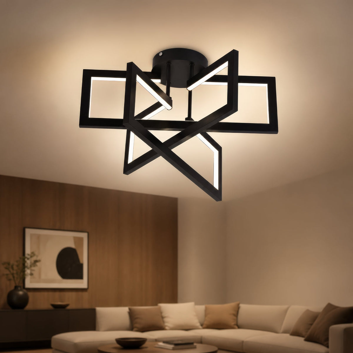 Lustra LED cu telecomanda 72W, 3 Elemente, lumina Rece/Calda/Neutra, Dimabila, Negru, LT750/3BK