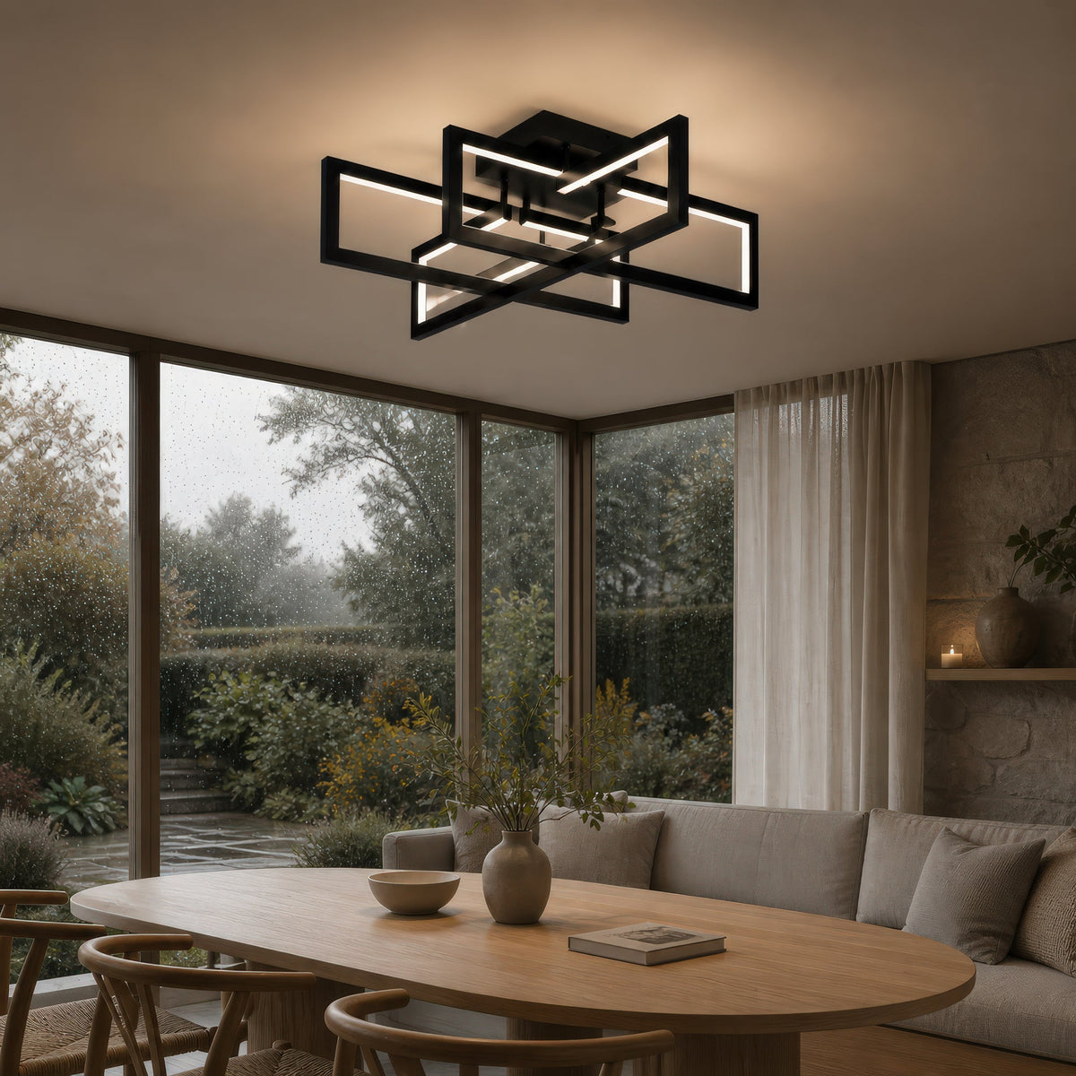 LED luster s diaľkovým ovládačom 96W, 4 svetlá, studené/teplé/neuterálne svetlo, stmívateľný, čierny, imaginea 12