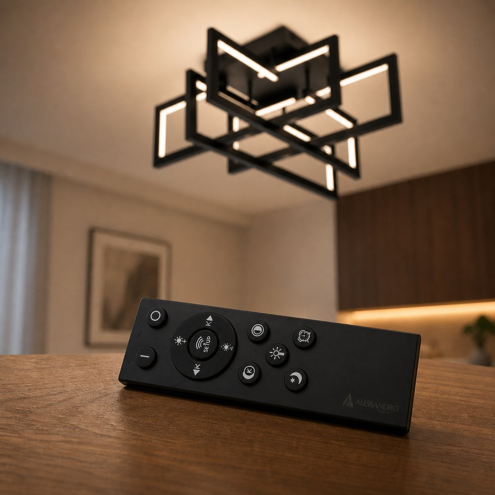 LED luster s diaľkovým ovládačom 96W, 4 svetlá, studené/teplé/neuterálne svetlo, stmívateľný, čierny, imaginea 4