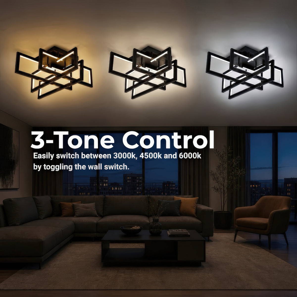 LED luster s diaľkovým ovládačom 96W, 4 svetlá, studené/teplé/neuterálne svetlo, stmívateľný, čierny, imaginea 6