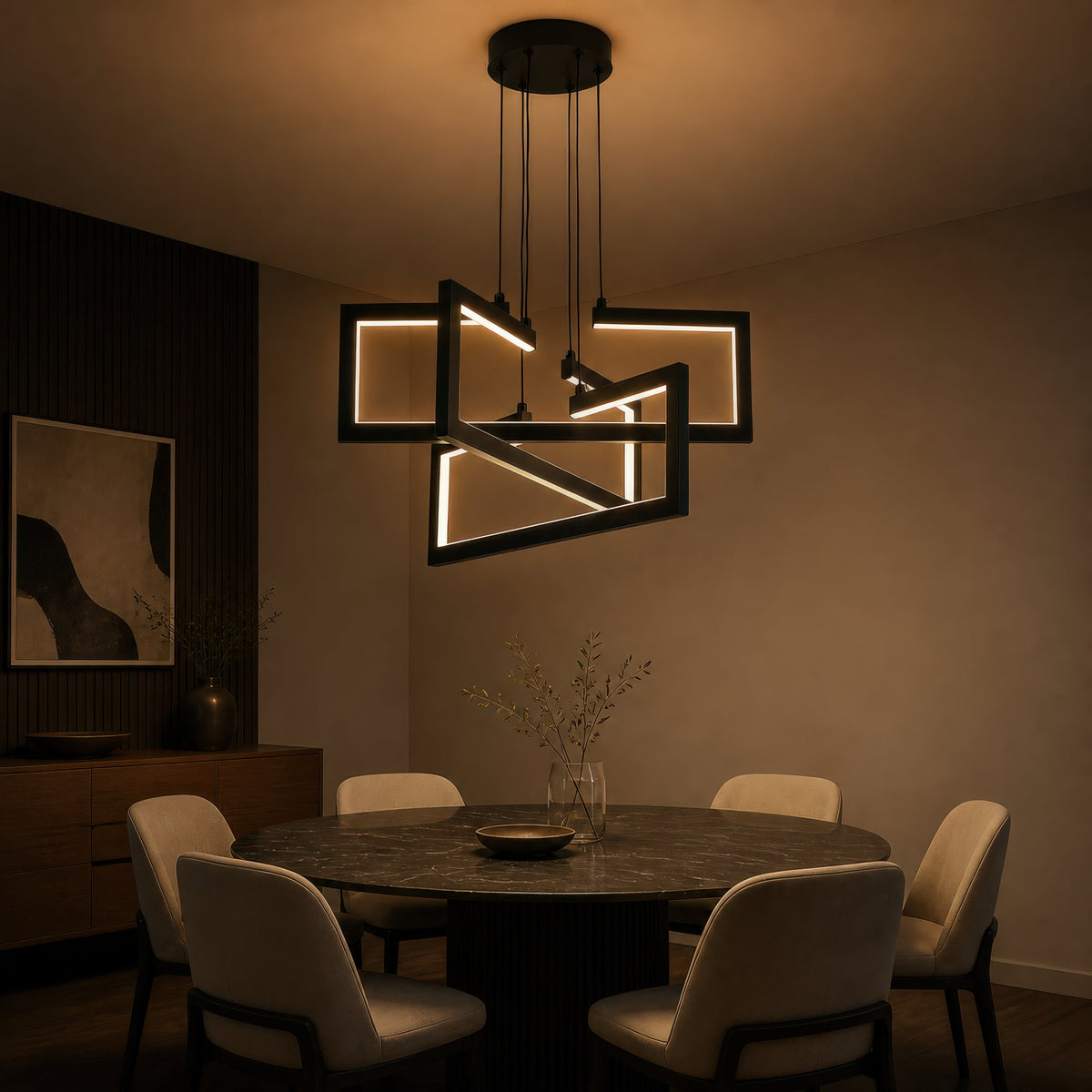 Lustra LED cu telecomanda,Suspendata 71W, 3 Elemente, lumina Rece/Calda/Neutra, Dimabila, Inaltime Reglabila, Negru