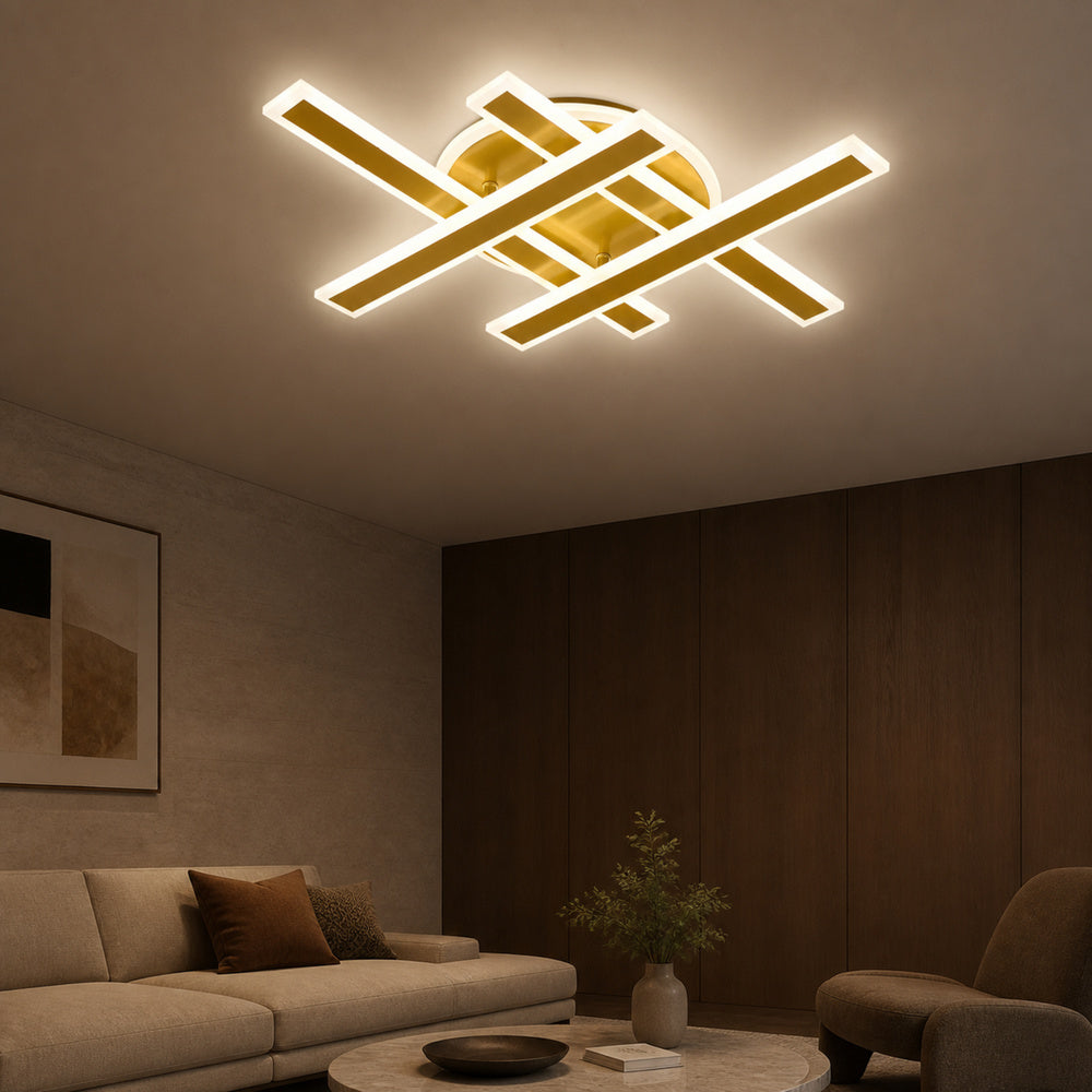 Lustra LED cu Telecomanda ZYRON Magno, 79W, 46x5.5x7.5, IP20, Lumina Rece/Calda/Neutra, Dimabila, Auriu, Metal, Plexiglas