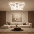 Lustra LED RENATO Magno cu telecomanda si cristal, 128W, 8 Patrate, Lumina Rece/Calda/Neutra, Dimabila, Alb