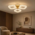 Lustra LED RENATO Nobile cu telecomanda si cristal, 39W, 3 Patrate, Lumina Rece/Calda/Neutra, Dimabila, Auriu