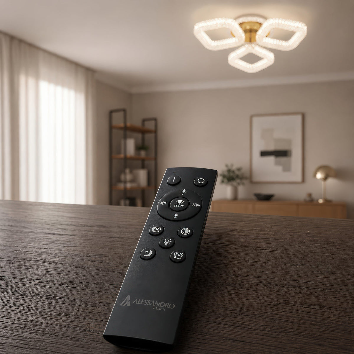 Lustra LED RENATO Nobile cu telecomanda si cristal, 39W, 3 Patrate, Lumina Rece/Calda/Neutra, Dimabila, Auriu