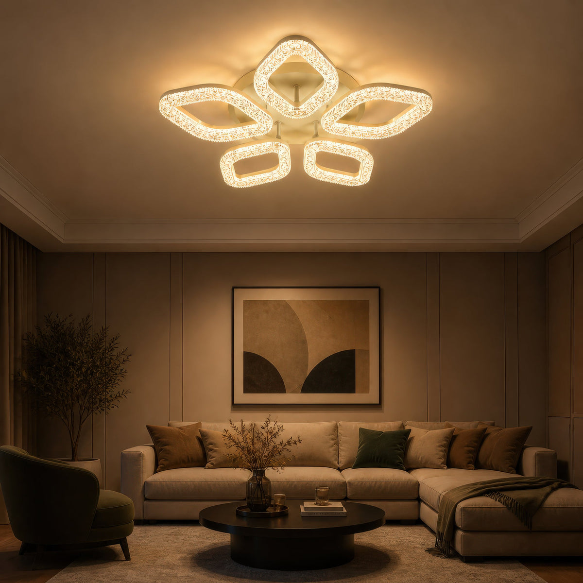 Lustra LED cu telecomanda, 67W, Lumina Rece/Calda/Neutra, Dimabila, Auriu