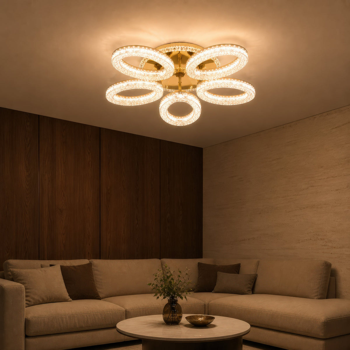 Lustra LED cu telecomanda VEYRO, 66W, Lumina Rece/Calda/Neutra, Dimabila, Auriu