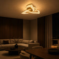 Lustra LED HALESA Eleganza cu telecomanda si cristal, 44W, 3 Surse, Lumina Rece/Calda/Neutra, Dimabila, Auriu