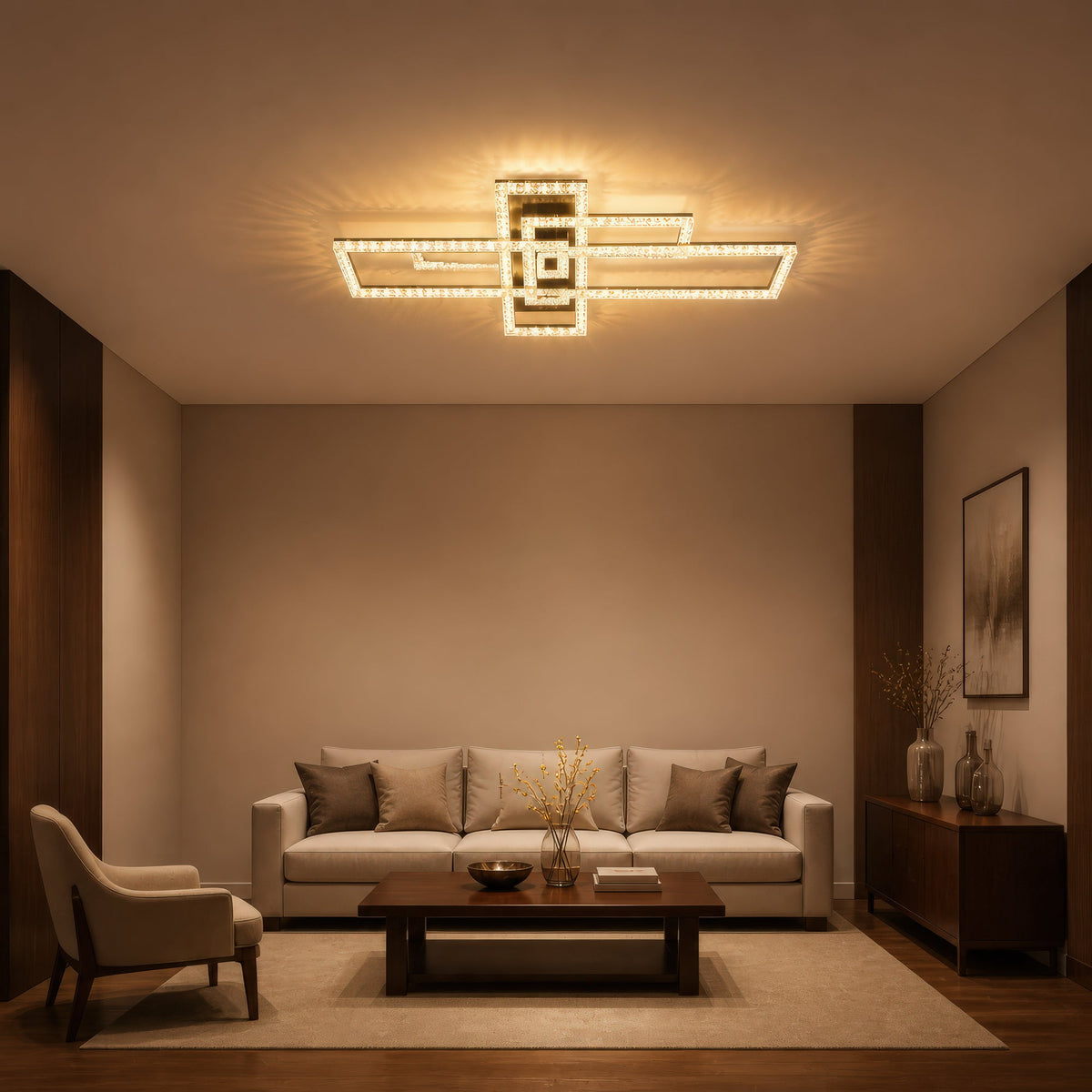 Lustra LED cu telecomanda SUKING, 3 surse, 3000K/4000K/6000K, 120W, Metal și Acrilic, Negru