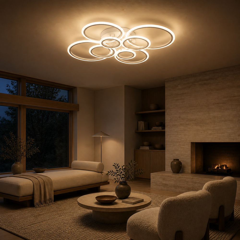 Lustra LED cu telecomanda  BETTY 127W, 8 Cercuri, lumina Rece/Calda/Neutra, Dimabila, Alb, imaginea 1