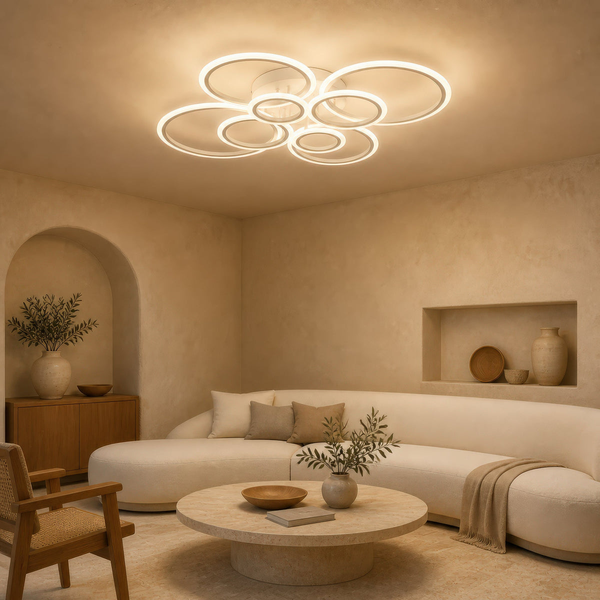 Lustra LED cu telecomanda  BETTY 127W, 8 Cercuri, lumina Rece/Calda/Neutra, Dimabila, Alb, imaginea 3
