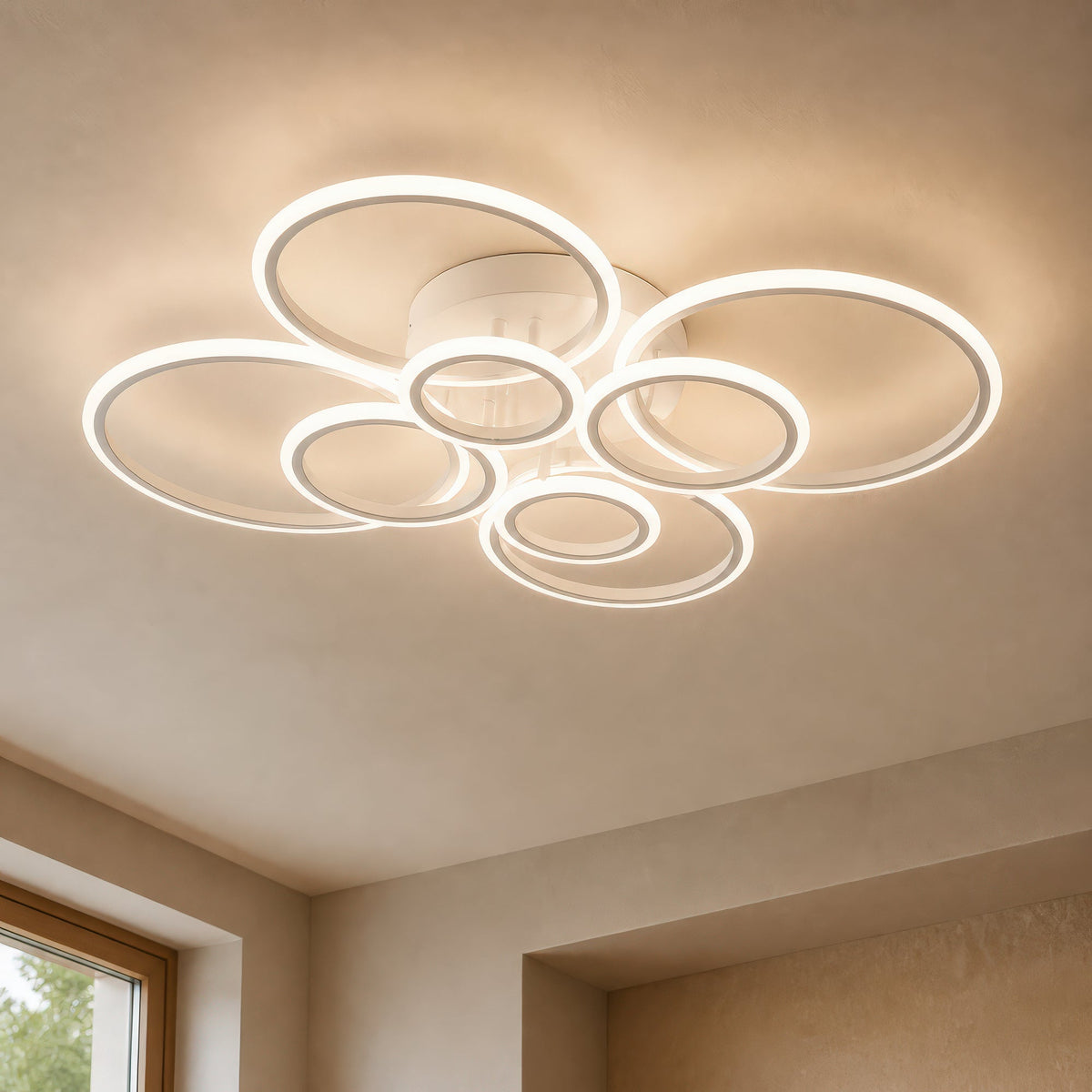 Lustra LED cu telecomanda  BETTY 127W, 8 Cercuri, lumina Rece/Calda/Neutra, Dimabila, Alb, imaginea 4