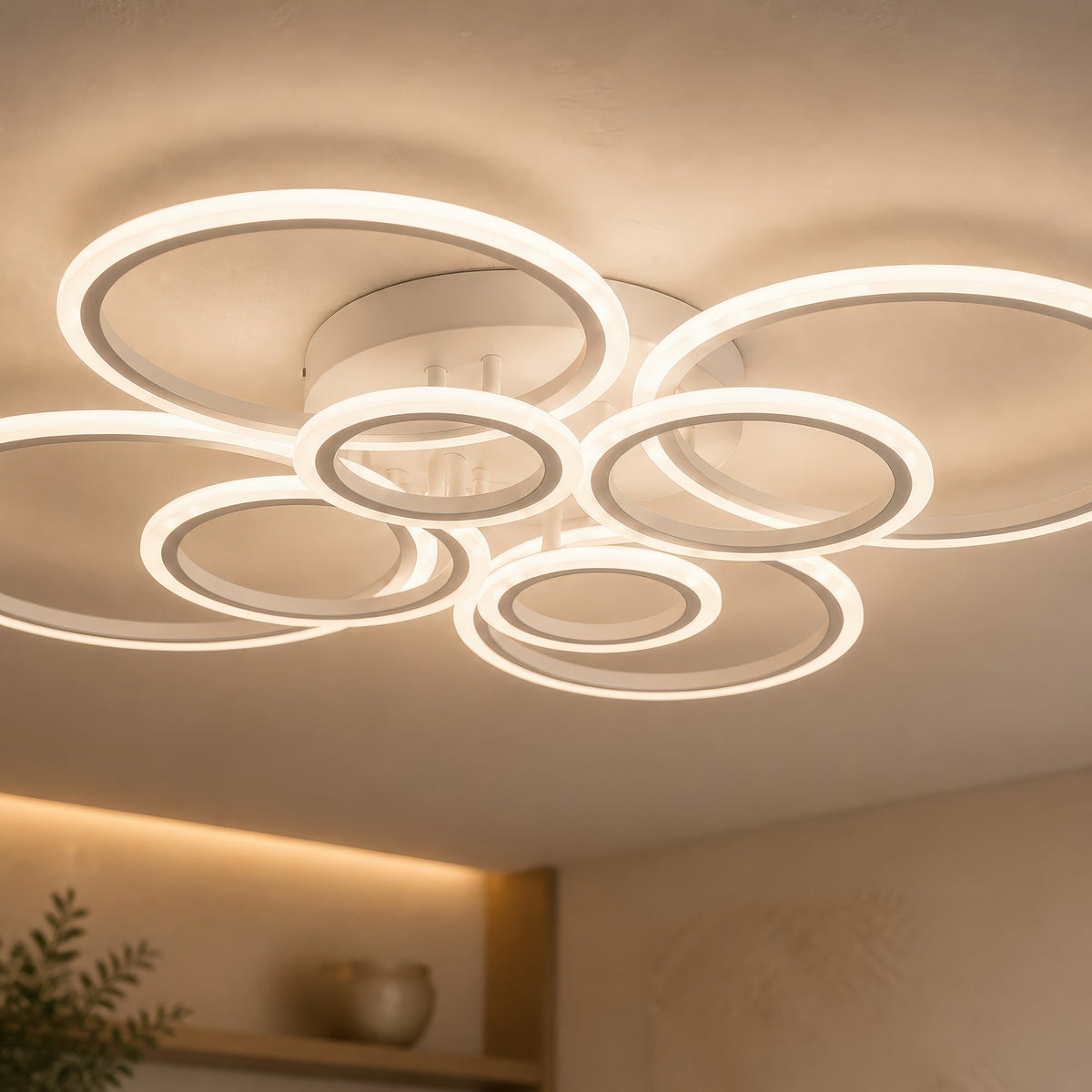 Lustra LED cu telecomanda  BETTY 127W, 8 Cercuri, lumina Rece/Calda/Neutra, Dimabila, Alb, imaginea 2