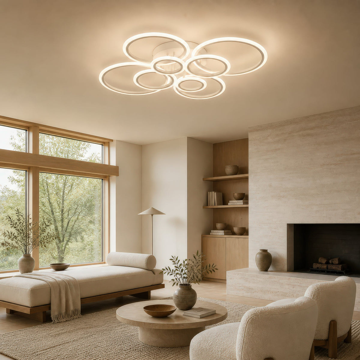 LED Chandelier with Remote Control BETTY 127W, 8 Rings, Cool/Warm/Neutral Light, Dimmable, White, imaginea 6