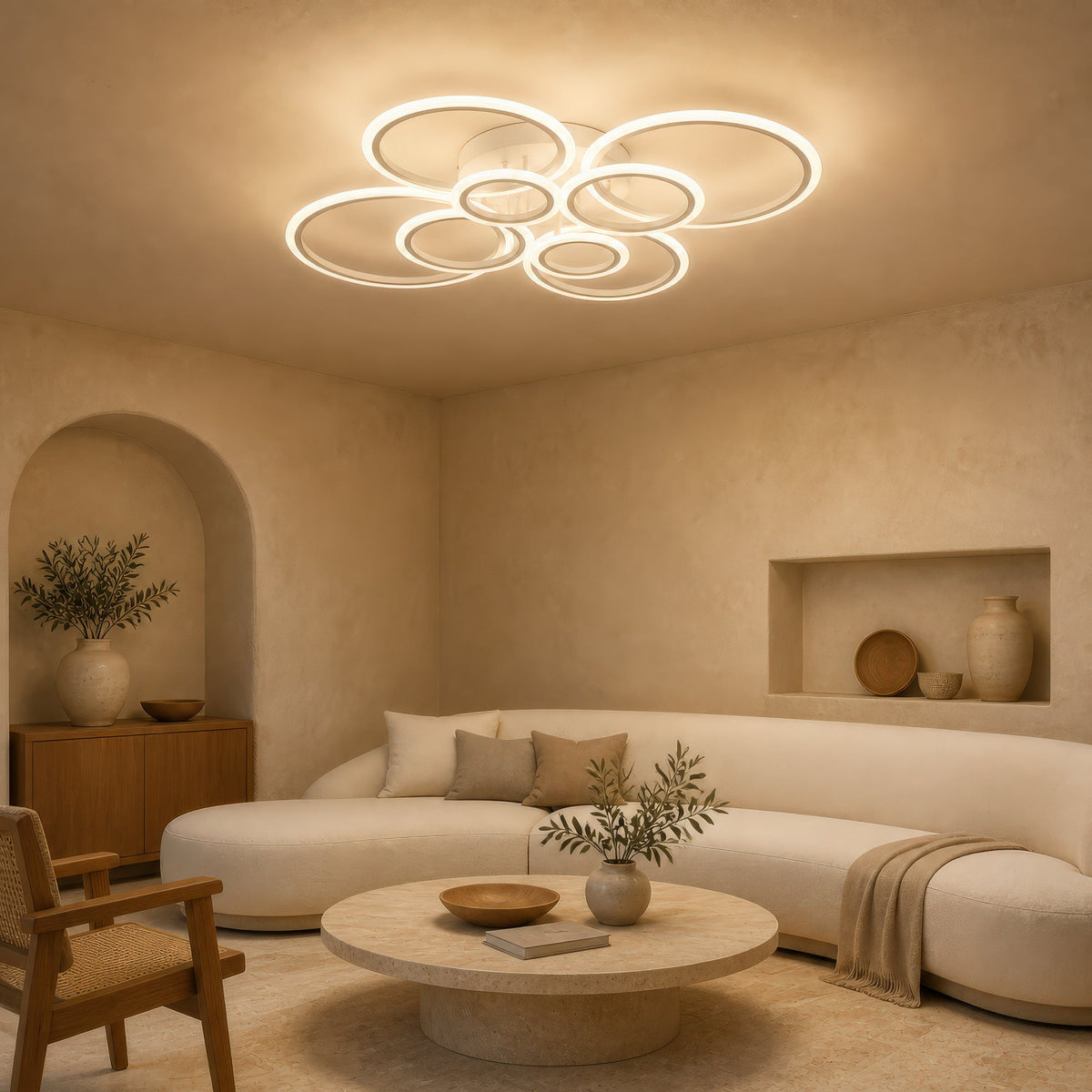 LED Chandelier with Remote Control BETTY 127W, 8 Rings, Cool/Warm/Neutral Light, Dimmable, White, imaginea 7
