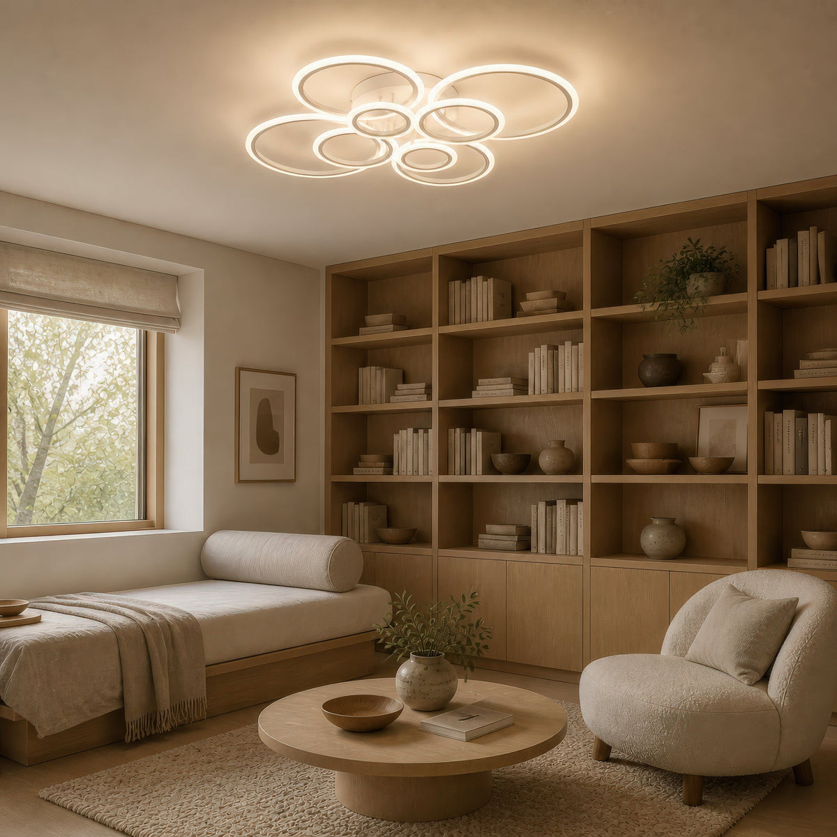 LED Chandelier with Remote Control BETTY 127W, 8 Rings, Cool/Warm/Neutral Light, Dimmable, White, imaginea 8