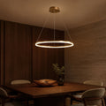 ANINA LED Pendant Chandelier, 34W, 1 Ring, 50cm Diameter, Cool/Warm/Neutral Light 3000K/4000K/6000K, Dimmable, Glossy Gold White, Adjustable Height