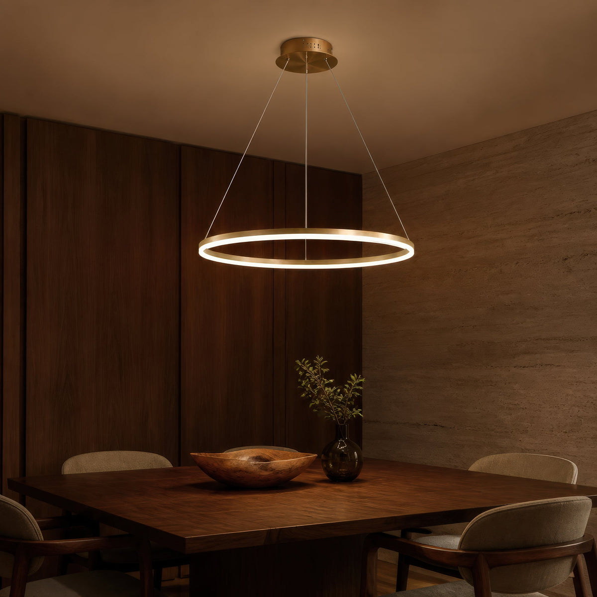 LED Zvisajúci Lustr, ANINA, 34W, 1 Kruh, Priemer 50cm, Studené/Teplé/Neutrálne Svetlo 3000K/4000K/6000K, Stmívateľný, Lesklé Zlaté Biela, Nastaviteľná Výška, imaginea 1