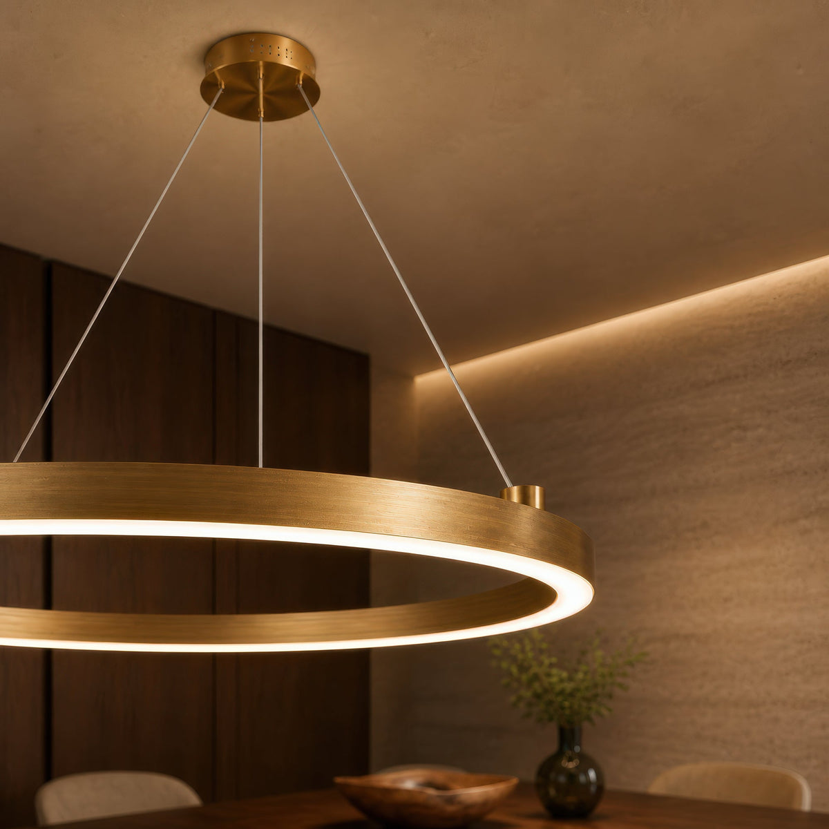 ANINA LED Pendant Chandelier, 34W, 1 Ring, 50cm Diameter, Cool/Warm/Neutral Light 3000K/4000K/6000K, Dimmable, Glossy Gold White, Adjustable Height, imaginea 9