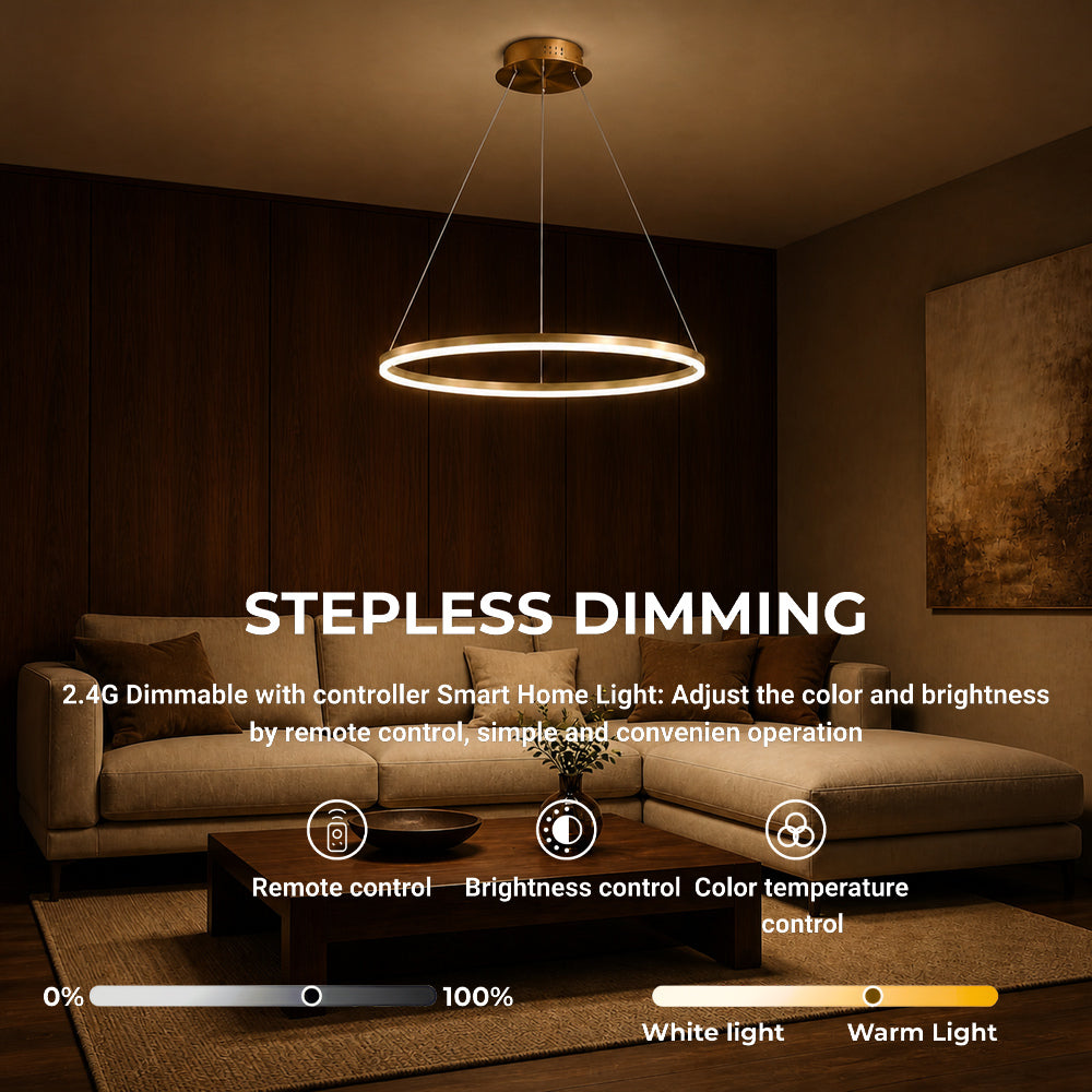 LED Zvisajúci Lustr, ANINA, 34W, 1 Kruh, Priemer 50cm, Studené/Teplé/Neutrálne Svetlo 3000K/4000K/6000K, Stmívateľný, Lesklé Zlaté Biela, Nastaviteľná Výška, imaginea 4
