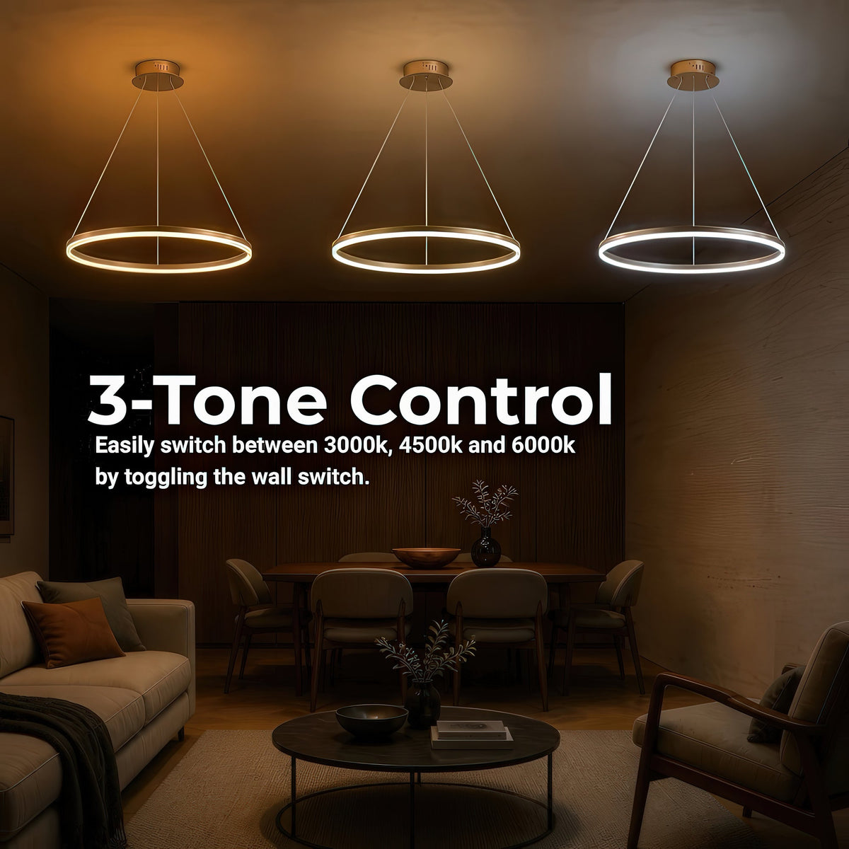 LED Zvisajúci Lustr, ANINA, 34W, 1 Kruh, Priemer 50cm, Studené/Teplé/Neutrálne Svetlo 3000K/4000K/6000K, Stmívateľný, Lesklé Zlaté Biela, Nastaviteľná Výška, imaginea 5