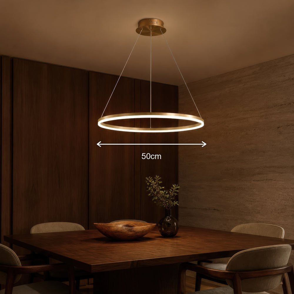 ANINA LED Pendant Chandelier, 34W, 1 Ring, 50cm Diameter, Cool/Warm/Neutral Light 3000K/4000K/6000K, Dimmable, Glossy Gold White, Adjustable Height, imaginea 7