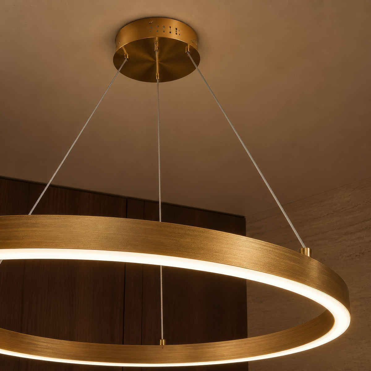 LED Zvisajúci Lustr, ANINA, 34W, 1 Kruh, Priemer 50cm, Studené/Teplé/Neutrálne Svetlo 3000K/4000K/6000K, Stmívateľný, Lesklé Zlaté Biela, Nastaviteľná Výška, imaginea 2