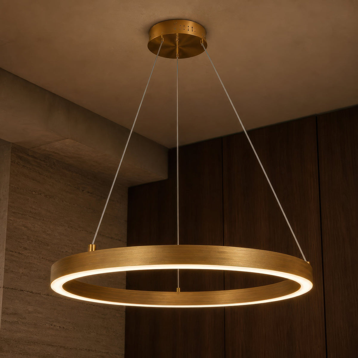 ANINA LED Pendant Chandelier, 34W, 1 Ring, 50cm Diameter, Cool/Warm/Neutral Light 3000K/4000K/6000K, Dimmable, Glossy Gold White, Adjustable Height, imaginea 8