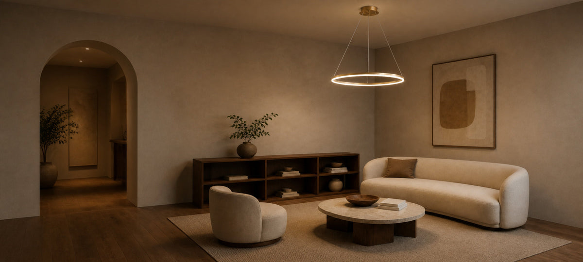 ANINA LED Pendant Chandelier, 34W, 1 Ring, 50cm Diameter, Cool/Warm/Neutral Light 3000K/4000K/6000K, Dimmable, Glossy Gold White, Adjustable Height, imaginea 14