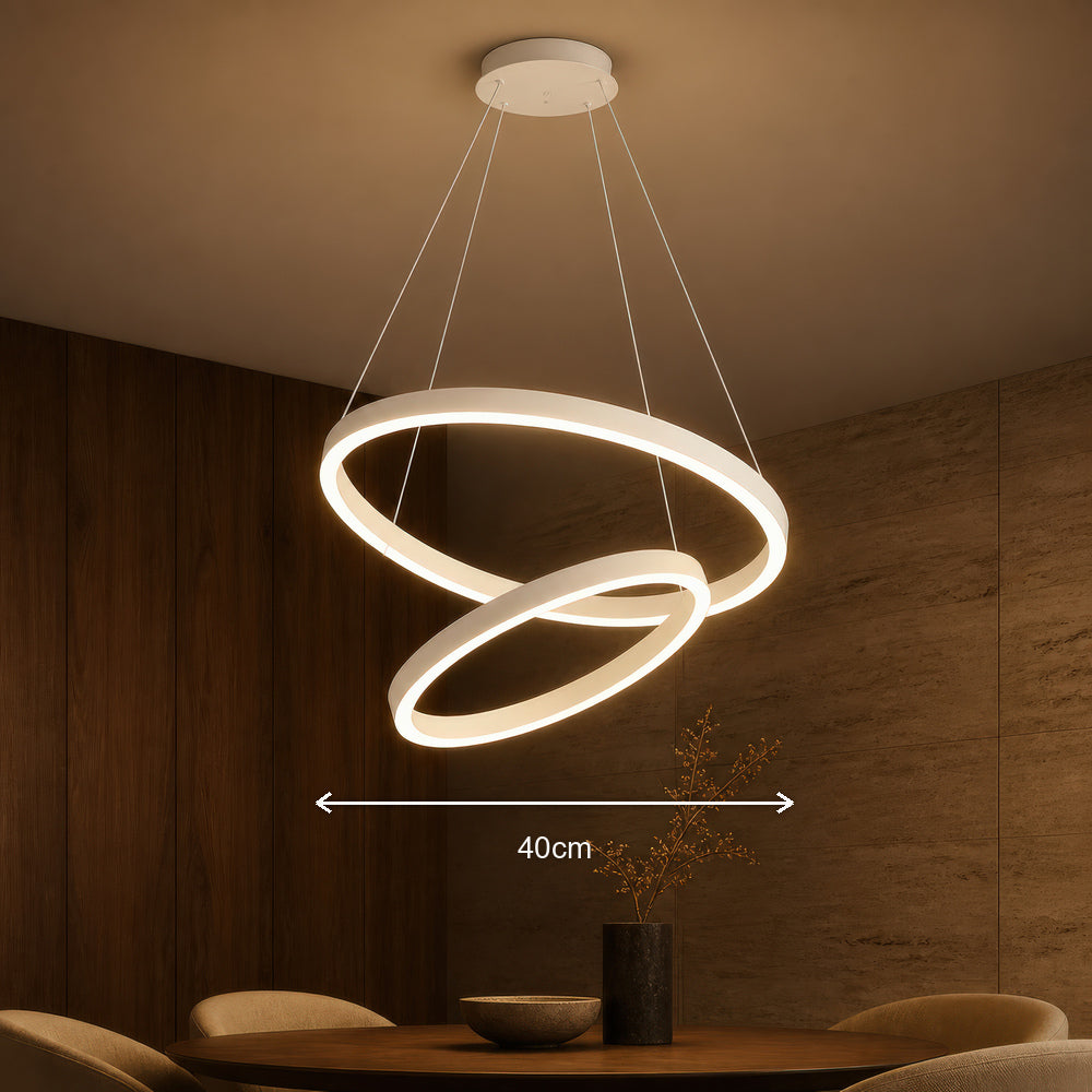 CASIANA 41W LED Pendant Chandelier with Remote Control, 2 Rings, Cool/Warm/Neutral Light, Dimmable, White, Adjustable Height, imaginea 7