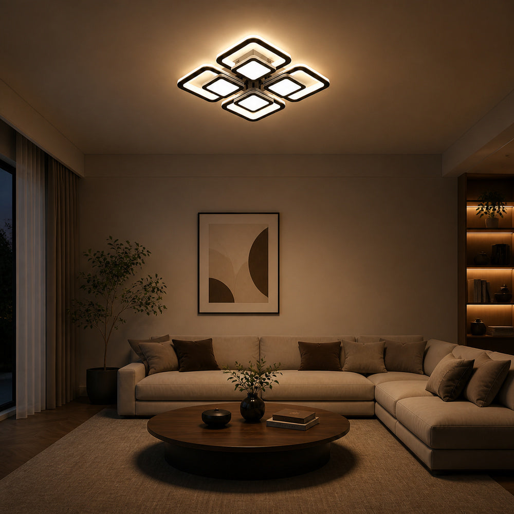 LED luster s diaľkovým ovládačom SUSAN 96 W, 4 štvorce, studené/teplé/neuterálne svetlo, stmívateľný, čierny, imaginea 5