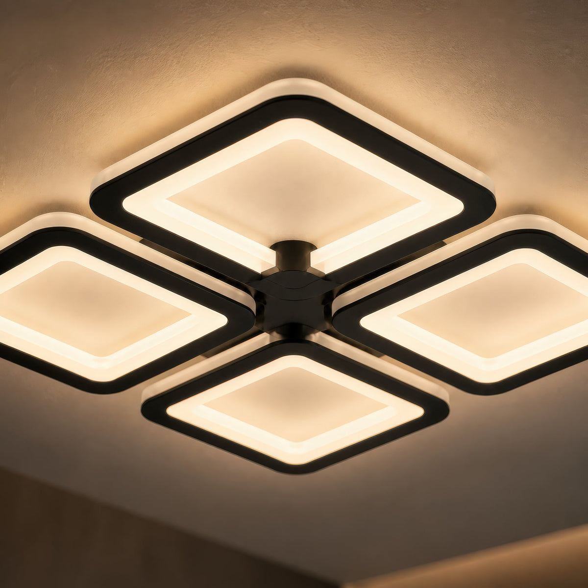 LED luster s diaľkovým ovládačom SUSAN 96 W, 4 štvorce, studené/teplé/neuterálne svetlo, stmívateľný, čierny, imaginea 3