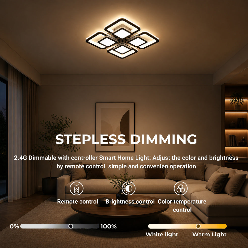LED luster s diaľkovým ovládačom SUSAN 96 W, 4 štvorce, studené/teplé/neuterálne svetlo, stmívateľný, čierny, imaginea 4