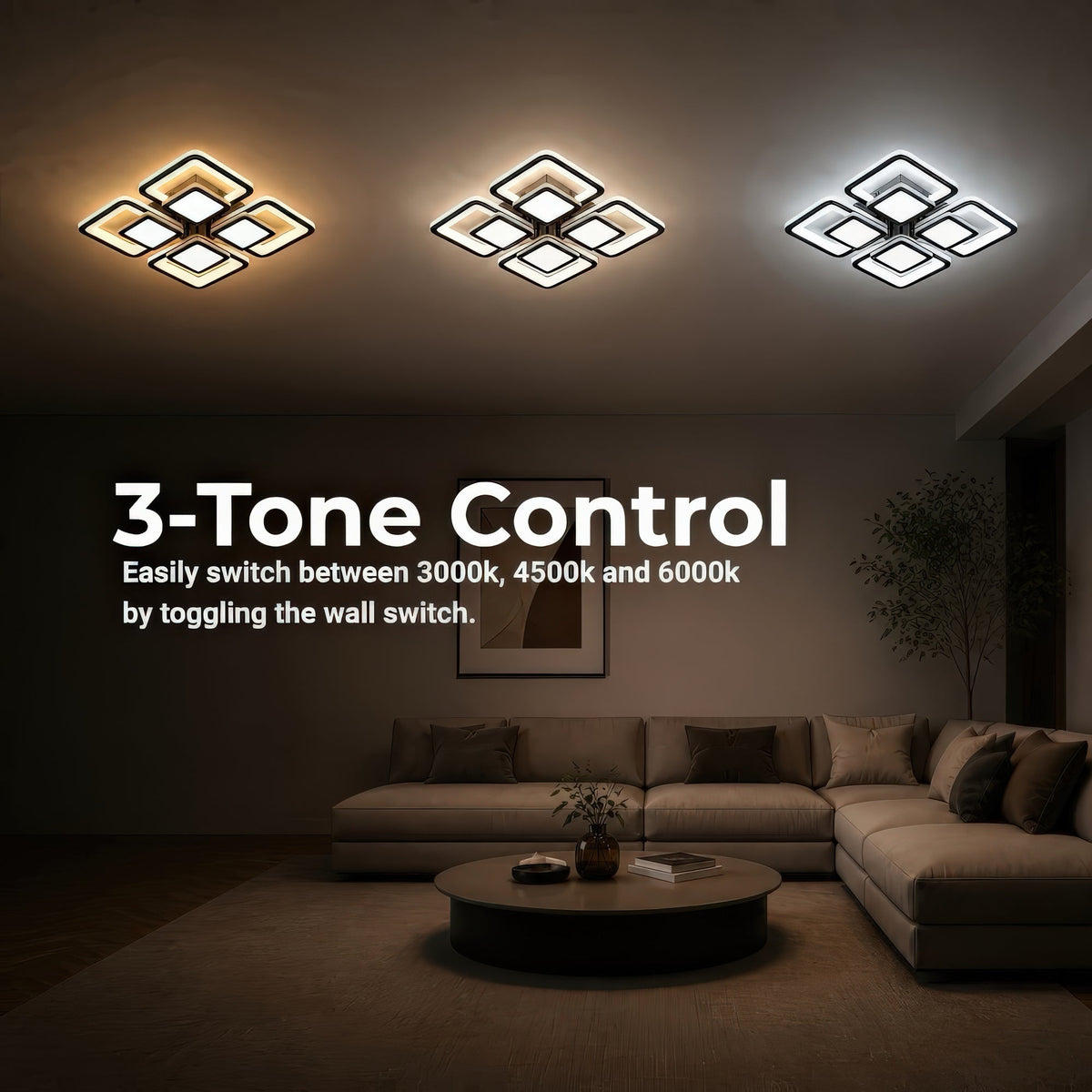 LED luster s diaľkovým ovládačom SUSAN 96 W, 4 štvorce, studené/teplé/neuterálne svetlo, stmívateľný, čierny, imaginea 2
