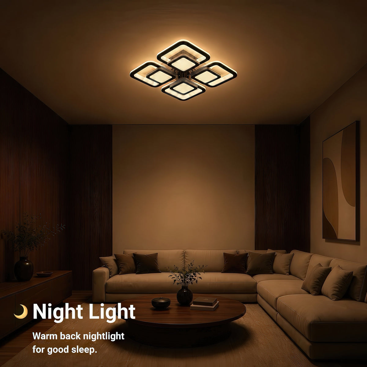 SUSAN 96W LED Chandelier with Remote Control, 4 Squares, Cool/Warm/Neutral Light, Dimmable, Black, imaginea 7