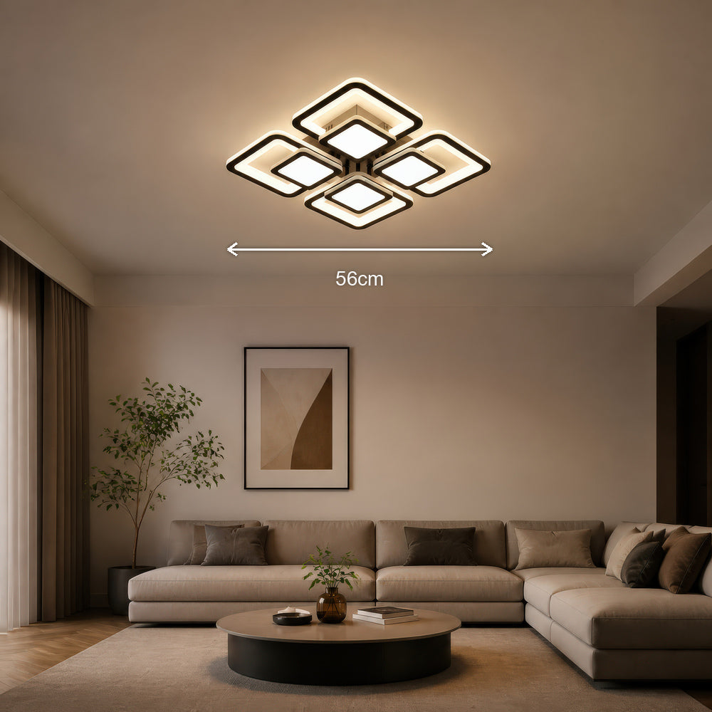 SUSAN 96W LED Chandelier with Remote Control, 4 Squares, Cool/Warm/Neutral Light, Dimmable, Black, imaginea 8