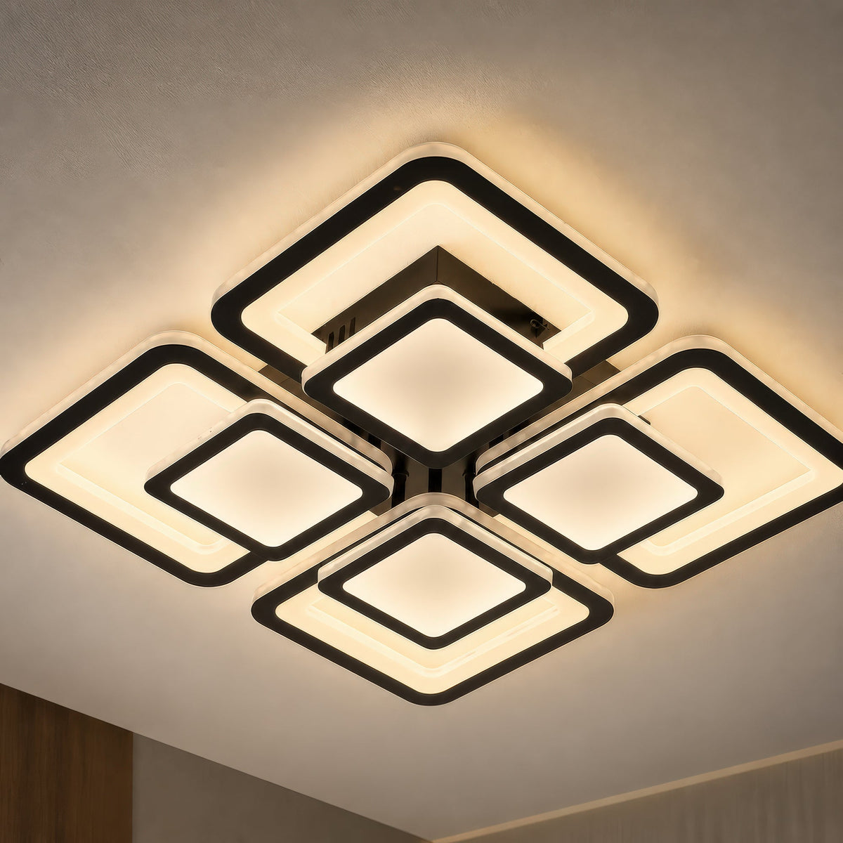 LED luster s diaľkovým ovládačom SUSAN 96 W, 4 štvorce, studené/teplé/neuterálne svetlo, stmívateľný, čierny, imaginea 1
