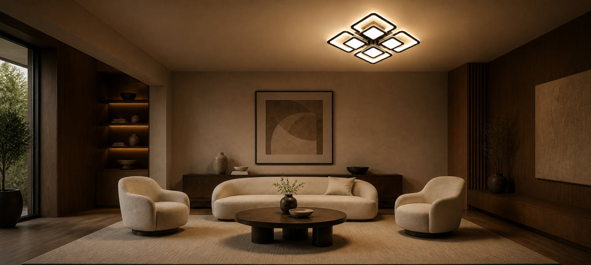 SUSAN 96W LED Chandelier with Remote Control, 4 Squares, Cool/Warm/Neutral Light, Dimmable, Black, imaginea 14