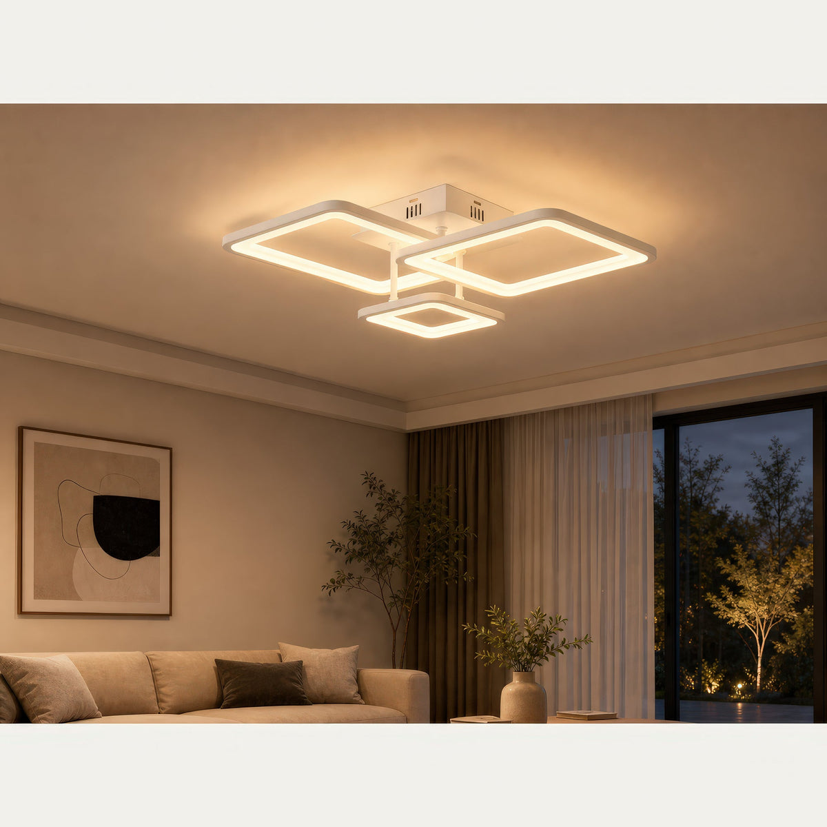 LED luster s diaľkovým ovládačom ZOE, 60 W, 3 štvorce, studené/cieple/neuterálne svetlo, stmívateľný, biela farba, kov a akryl, imaginea 11