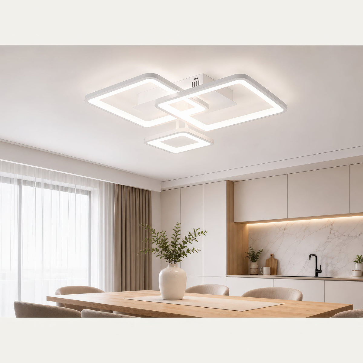 LED luster s diaľkovým ovládačom ZOE, 60 W, 3 štvorce, studené/cieple/neuterálne svetlo, stmívateľný, biela farba, kov a akryl, imaginea 12