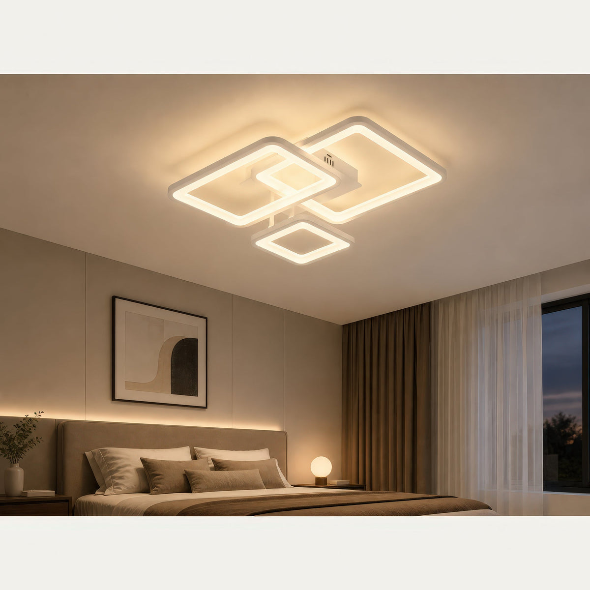 LED luster s diaľkovým ovládačom ZOE, 60 W, 3 štvorce, studené/cieple/neuterálne svetlo, stmívateľný, biela farba, kov a akryl, imaginea 13