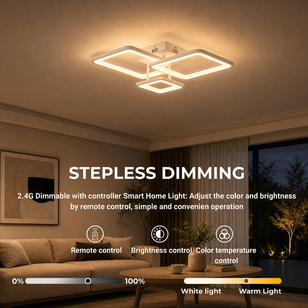 LED luster s diaľkovým ovládačom ZOE, 60 W, 3 štvorce, studené/cieple/neuterálne svetlo, stmívateľný, biela farba, kov a akryl, imaginea 4