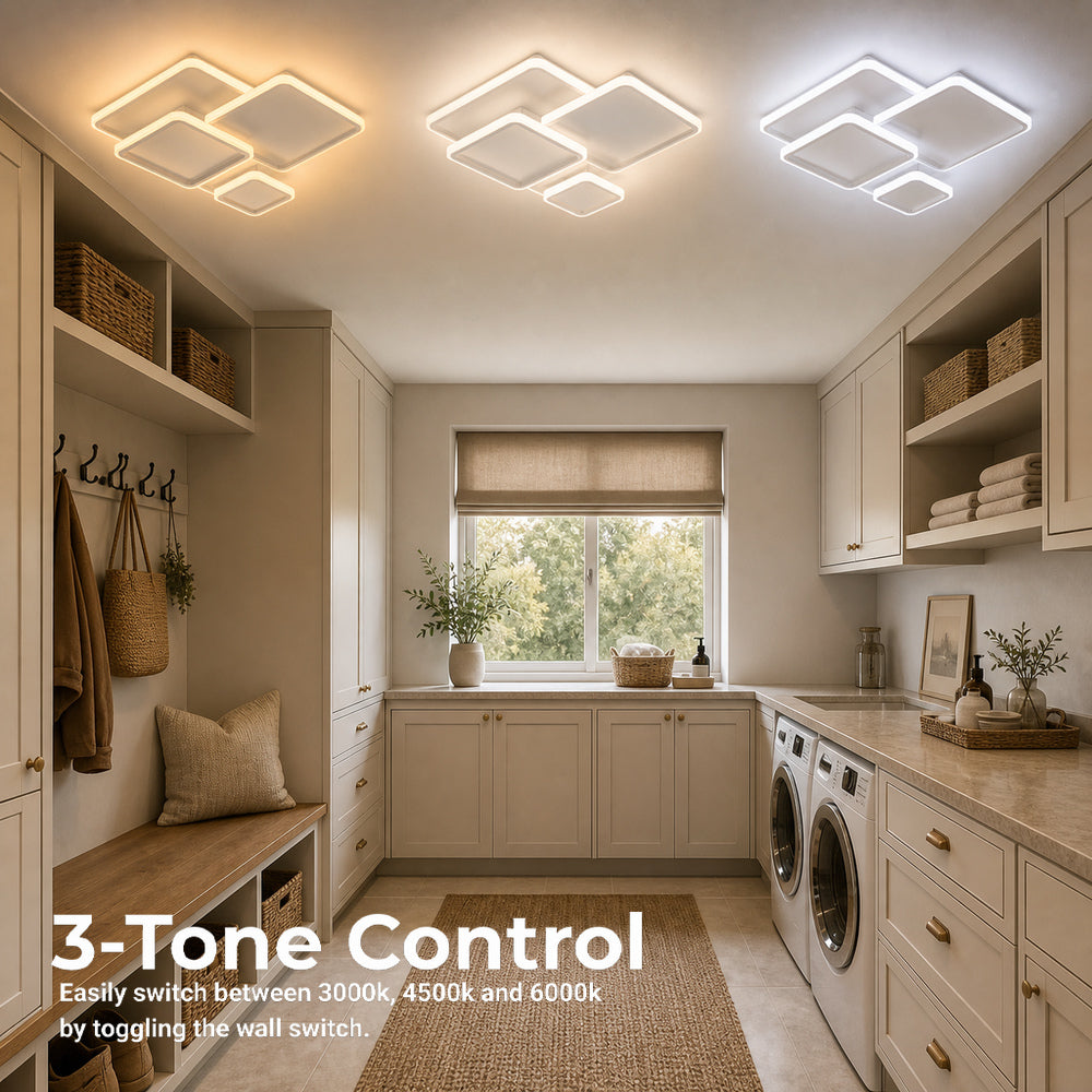LED luster s diaľkovým ovládačom ZOE, 60 W, 3 štvorce, studené/cieple/neuterálne svetlo, stmívateľný, biela farba, kov a akryl, imaginea 5