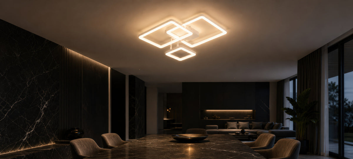 LED luster s diaľkovým ovládačom ZOE, 60 W, 3 štvorce, studené/cieple/neuterálne svetlo, stmívateľný, biela farba, kov a akryl, imaginea 15