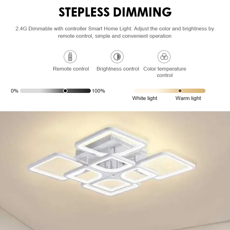 Lustra LED cu telecomanda ZOE 138W, 8 Patrate, lumina Rece/Calda/Neutra, Dimabila, Alb, imaginea 3