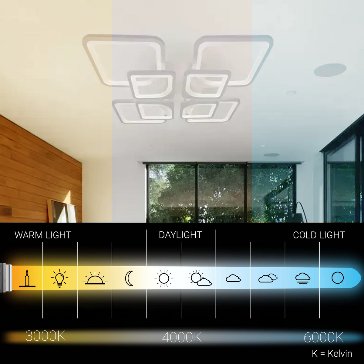 Lustra LED cu telecomanda ZOE 138W, 8 Patrate, lumina Rece/Calda/Neutra, Dimabila, Alb, imaginea 2