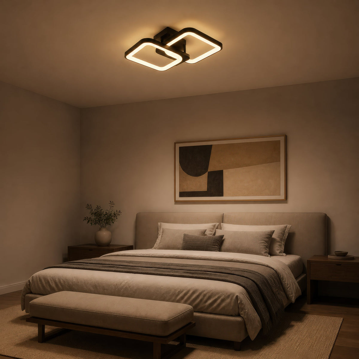 Lustra LED cu telecomanda ZOE 41W, 2 Patrate,  lumina Rece/Calda/Neutra, Dimabila, Negru, imaginea 1