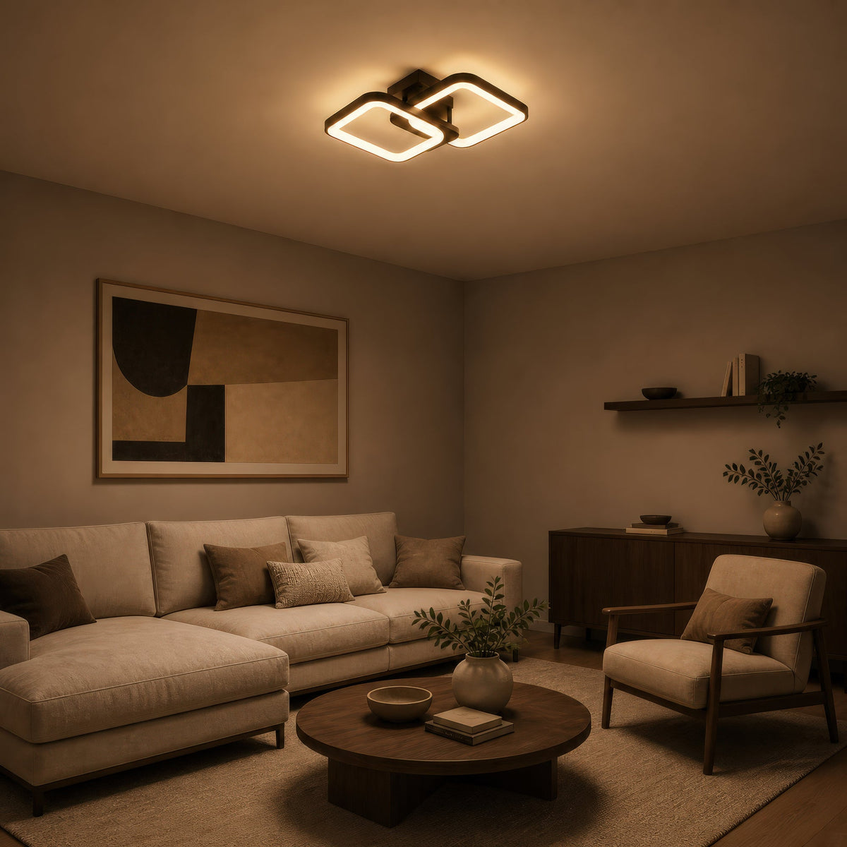 ZOE 41W LED Chandelier with Remote Control, 2 Squares, Cool/Warm/Neutral Light, Dimmable, Black, imaginea 10